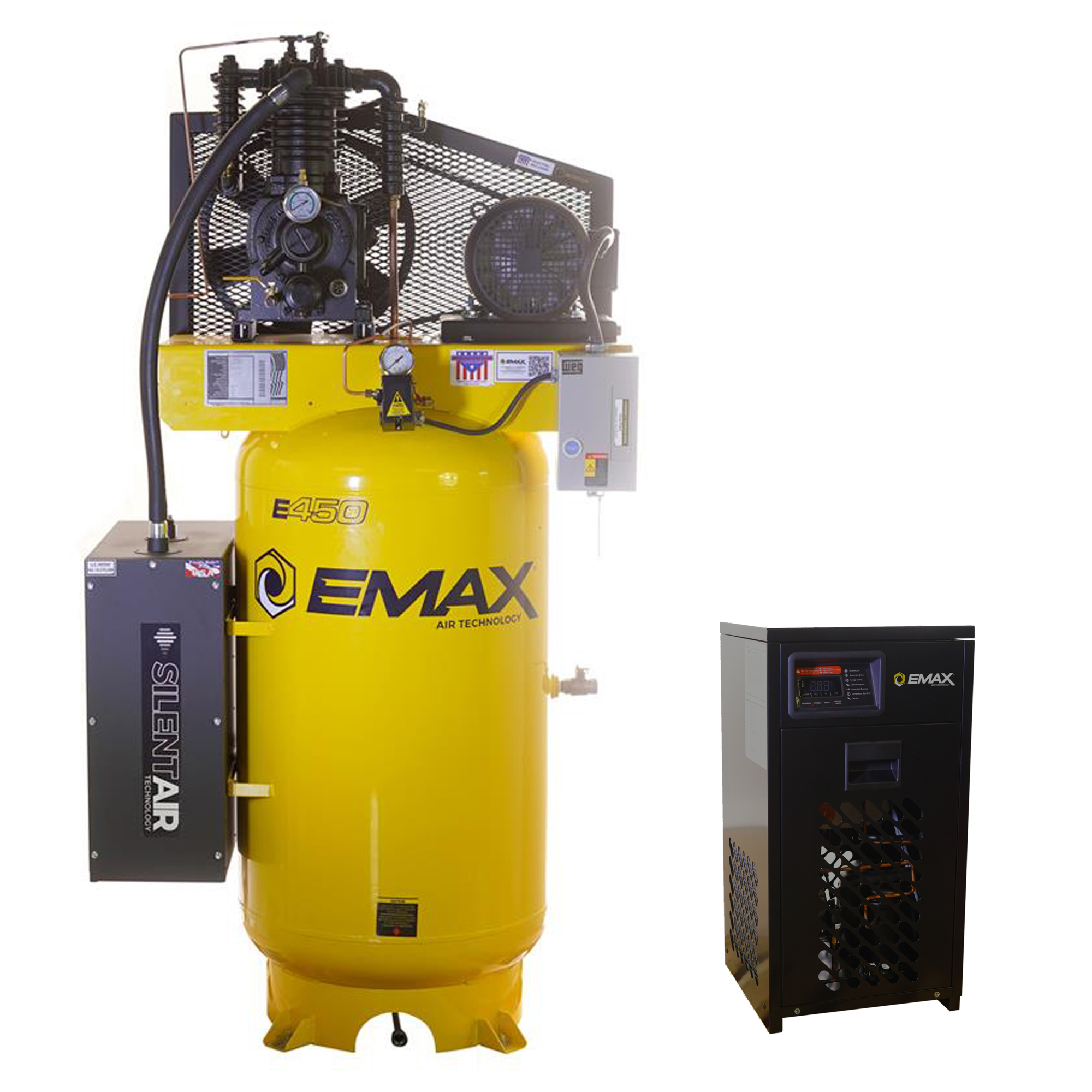 EMAX Silent Vertical Air Compressor Bundle, 5HP, 80 Gal, 230/460 Volts, Model# ESP05V080I3PK